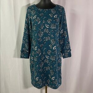 Banana Republic Factory Teal Floral Print Ruffle Long Sleeve Sheath Dress